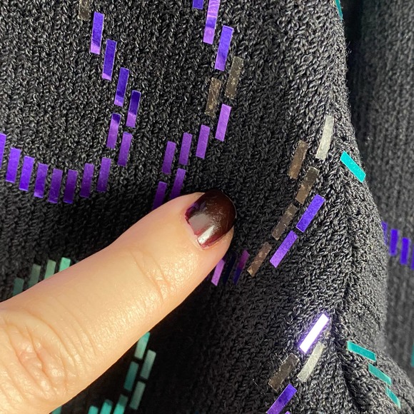 St. John Neiman Marcus Top Size 8 Womens Black with Purple Teal Sequin - Picture 10 of 11